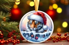 Digital Painting Winter Tiger Christmas Round Ornament Product Image 2