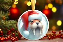 Digital Painting Winter Walrus Christmas Round Ornament Product Image 2