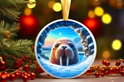 Snow Wall Walrus Round Ornament Sublimation PNG Product Image 2