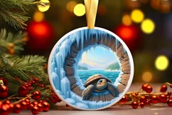 Icy Wall Turtle Round Ornament Sublimation PNG Product Image 3