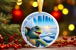Icy Wall Turtle Round Ornament Sublimation PNG Product Image 3