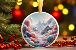 Pastell Candy Scene Round Ornament Sublimation PNG Product Image 1