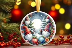 Colorful Watercolor Winter Gnomes Round Sticker Ornament Product Image 2