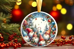 Colorful Watercolor Gnomes Round Ornament Sublimation PNG Product Image 3