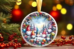 Colorful Watercolor Gnomes Round Ornament Sublimation PNG Product Image 2