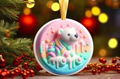 Polar Bear Pastel Round Ornament Sublimation PNG Product Image 3