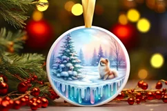 Colorful Winter Scene with Dog Round Sticker Product Image 1