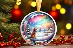 Colorful Winter Scene with Dog Round Sticker Product Image 3