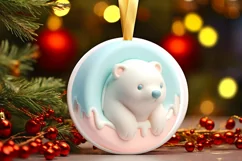 Pastel Polar Bear Round Ornament Sublimation PNG Product Image 3