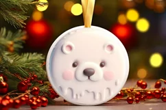 Pastel Polar Bear Round Ornament Sublimation PNG Product Image 2