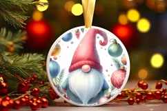 Pastel Gnome Christmas Round Ornament Sublimation PNG Product Image 2