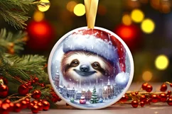 Winter Sloth Round Ornament Sublimation PNG Product Image 1