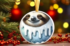 Digital Painting Winter Sloth Christmas Round Ornament Product Image 3