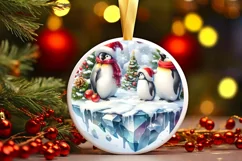 3D Penguins Winter Scene Ornament Sublimation PNG Product Image 3