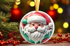 Round 3D Santa Round Ornament Sublimation PNG Product Image 3