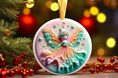 Pastel 3D Fairy Christmas Round Ornament Sublimation PNG Product Image 2