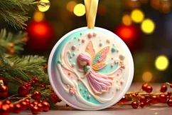 Pastel 3D Fairy Christmas Round Ornament Sublimation PNG Product Image 2