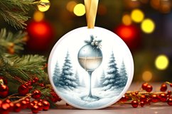 Watercolor Champaigne Christmas Round Ornament Sublimation Product Image 2