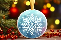 Watercolor Snowflake Christmas Round Ornament Sublimation Product Image 1