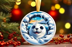 Snow Wall Seal Round Ornament Sublimation PNG Product Image 2