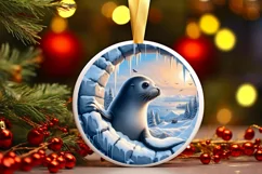 Snow Wall Seal Round Ornament Sublimation PNG Product Image 2