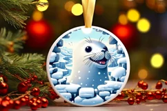Snow Wall Seal Round Ornament Sublimation PNG Product Image 2