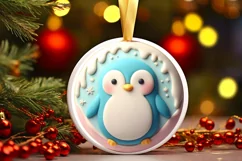 Pastel Penguin Christmas Round Ornament Sublimation PNG Product Image 2