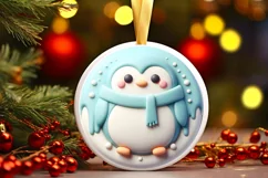 Christmas Penguin Round Ornament Sublimation PNG Product Image 3