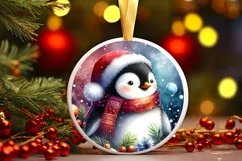 Colorful Penguin Round Ornament Sublimation PNG Product Image 1