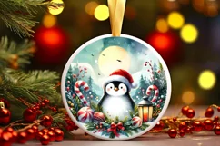 Colorful Penguin Round Ornament Sublimation PNG Product Image 1