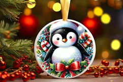 Colorful Penguin Round Ornament Sublimation PNG Product Image 3