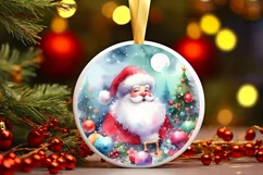 Colorful Santa Round Ornament Sublimation PNG Product Image 3