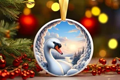 Swan in Snow Made Wall Round Ornament Sublimation PNG Product Image 1