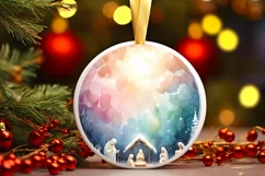 Colorful Nativity Scene Christmas Round Ornament Product Image 1
