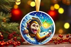 Digital Painting Round with Monkey Smiling Out of Snow Made Product Image 3