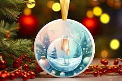 Colorful Champagne Christmas Round Ornament Product Image 3
