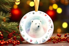 Pastel Christmas Polar Bear Round Ornament Sublimation PNG Product Image 2