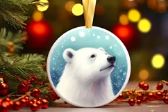 Pastel Christmas Polar Bear Round Ornament Sublimation PNG Product Image 3