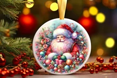 Colorful Christmas Santa Round Ornament Sublimation PNG Product Image 3