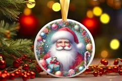 Colorful Christmas Santa Round Ornament Sublimation PNG Product Image 1
