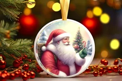 Colorful Christmas Santa Round Ornament Sublimation PNG Product Image 1