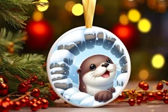 Snow Wall Otter Round Ornament Sublimation PNG Product Image 3