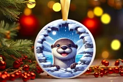 Snow Wall Otter Round Ornament Sublimation PNG Product Image 2