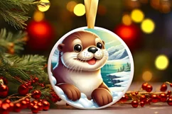 Digital Painting Round with Otter Smiling Out of Snow Made Product Image 3