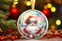 Santa with Gift Round Ornament Sublimation PNG Product Image 1