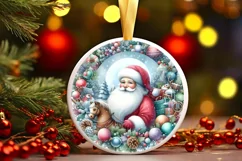 Santa with Gift Round Ornament Sublimation PNG Product Image 1