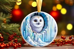 Owl in Melting Ice Wall Round Ornament Sublimation PNG Product Image 2