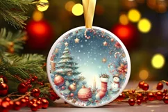 Holiday Glow Round Christmas Ornament Sublimation PNG Product Image 3