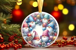 Colorful Winter Gnomes Round Ornament Sublimation PNG Product Image 2