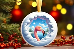 Flamingo in Snow Made Wall Round Ornament Sublimation PNG Product Image 3